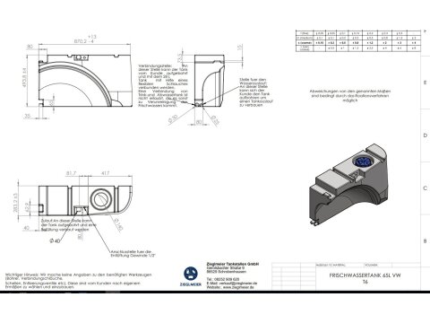 Wassertank Wohnmobil Radlauf 65 L Wohnwagen Caravan Camper für VW T6