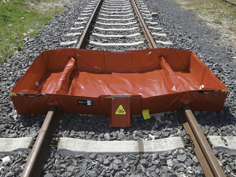 Faltbare Bahngleis-Auffangwanne RAIL aus PVC – 800 Liter, Spurweite 1435 mm