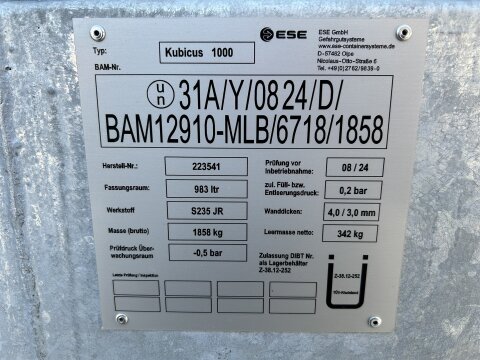 Mobile Tankstelle Diesel 1000 l – doppelwandig verzinkt, 230 V Pumpe 45 l/min NEUWERTIG