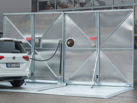 Diesel Abfüllplatz ECO Outdoor – WHG-konformer Betankungsplatz mit Spritzschutzwand für Baustellen & Betriebe