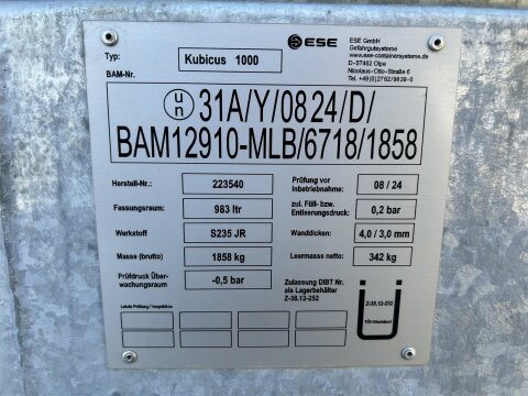 Mobile Tankstelle Diesel 1000 l – doppelwandig verzinkt, 230 V Pumpe 45 l/min gebraucht