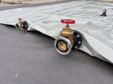 Löschwasserzisterne/Löschwasserkissen bis 2.500.000 Liter – mobiles Komplettset DIN 14230 mit Saugstelle DIN 14244